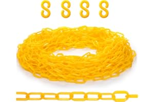 Peohud Plastic Safety Chain, 1.3" x 50' Yellow Barrier Chain Links for Fence, Parking, Gate, Crowd Control, Queue Line