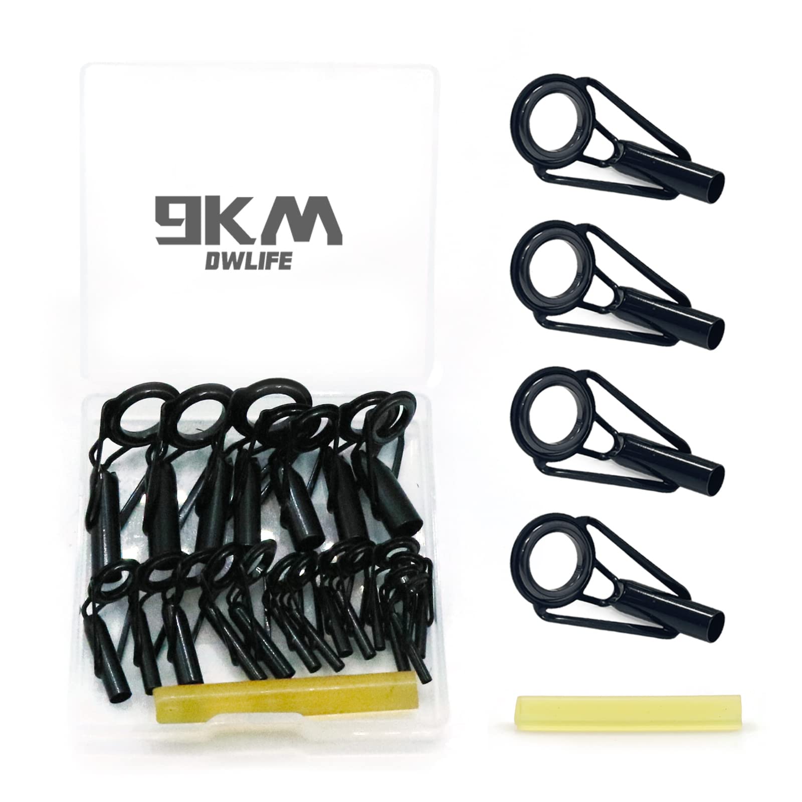 9KM DWLIFE Fishing Rod Tips Eye Repair Kit 20sizes Fishing Pole Tips Replacement Kit Stainless Steel Ceramic Guides Ring for Saltwater Freshwater Fishing