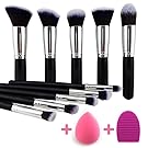 BEAKEY Makeup Brush Set Premium Synthetic Kabuki Foundation Face Powder Blush Eyeshadow Brushes Makeup Brush Kit with Blender Sponge and Brush Egg (10+2pcs,Black/Silver)