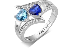 ymissm 925 Sterling Silver Personalized 2 Birthstones Ring Custom Engraved Love Promise Ring Jewelry for Wife Mother Women