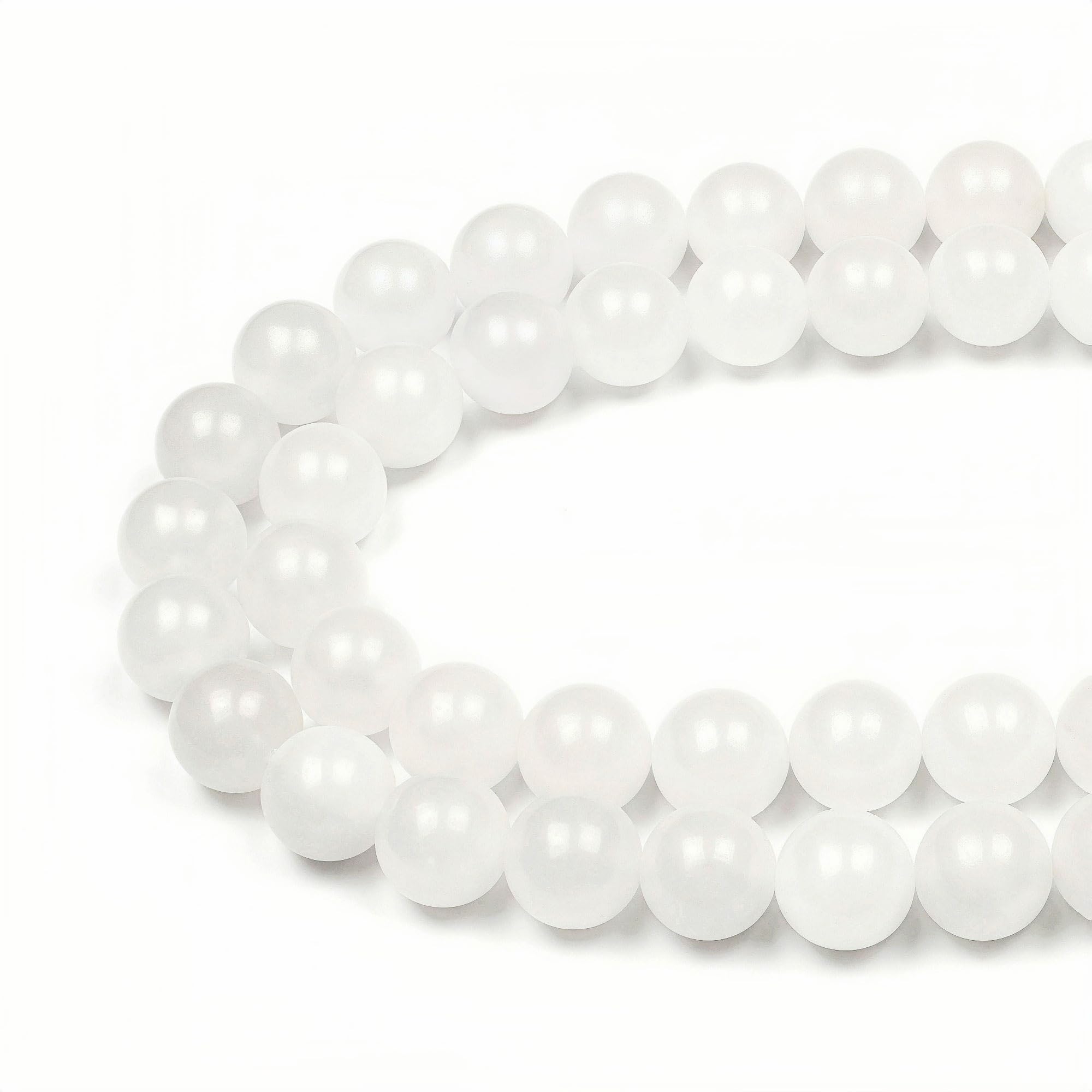 MJDCB Natural Round Stone Beads 8mm White Jade Loose Gemstone Beads for Jewelry Making Bracelet Necklace 43pcs