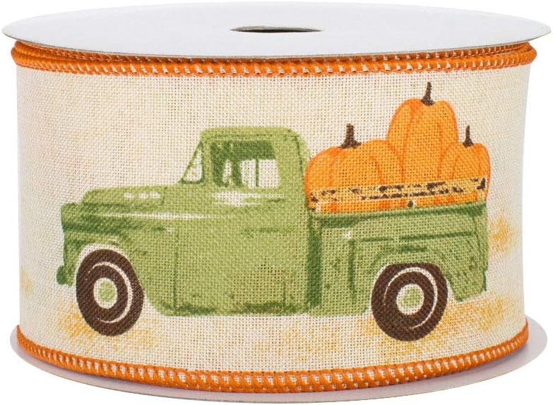 Bows & Ribbons - Pumpkin Pickup Truck Wired Ribbon - 2 1/2