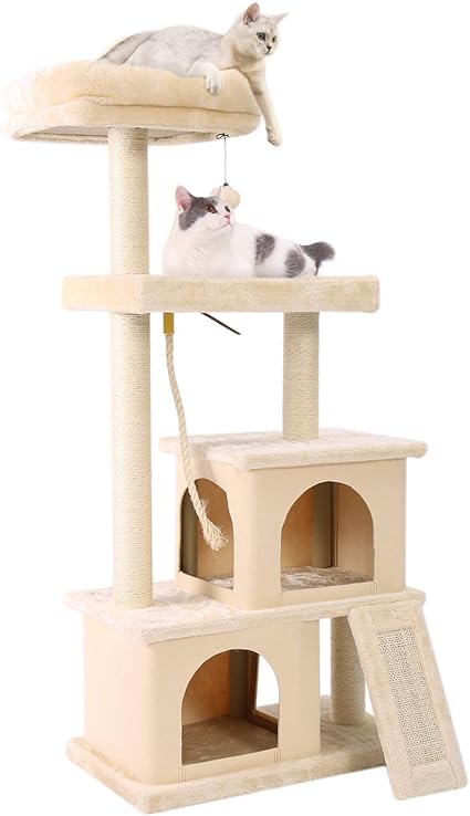 Pawz Road Arbre à Chat Design Avec Griffoir échelle Nid Arbre A Chat Avec Panier Spacieux Et Poteaux Sisal à Griffer Centre Dactivité