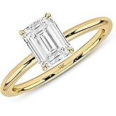MAX + STONE 1.5 Carat Emerald Shaped Cubic Zirconia Solitaire Engagement Ring for Women | 14k Gold Engagement Ring | Simulated Diamond Ring | Yellow Gold CZ Engagement Ring
