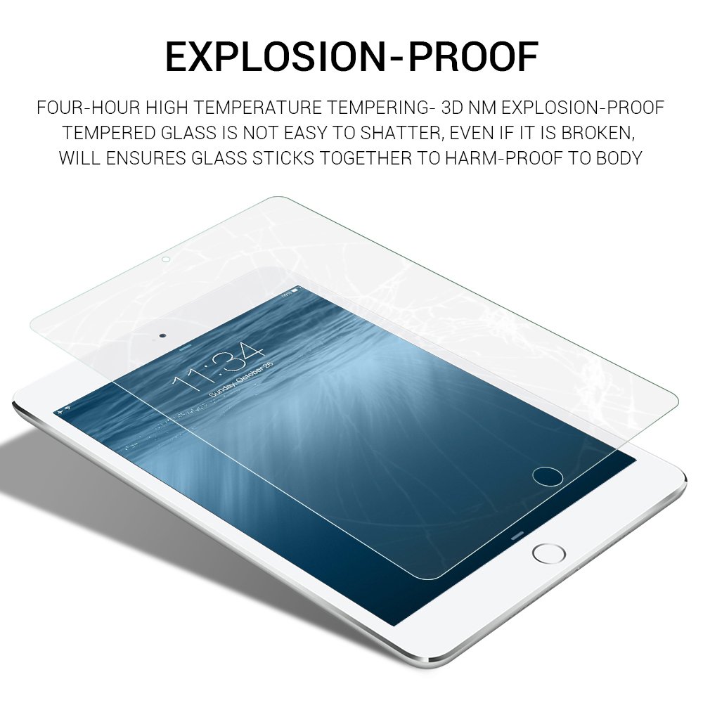 EyeO2 for iPad Mini 4 Screen Protector, 9H Tempered Glass for Apple iPad Mini 4 7.9 Inch 3D Round Edge Tablet Computer Screen Guard Film Bubble-Free, Fingerprint-Free &Anti-Scratch Protector