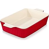 MALACASA 4.4 QT Baking Dish, 9x13 Large Casserole Dish for Oven, Ceramic Baking Pan, Rectangular Lasagna Pan Deep with Handles for Baking, Durable Microwave Oven Safe, Red, Series BAKE-BAKE