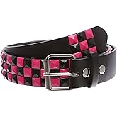 Snap On Punk Rock Star Pyramid Studded Checker Board Leather Belt