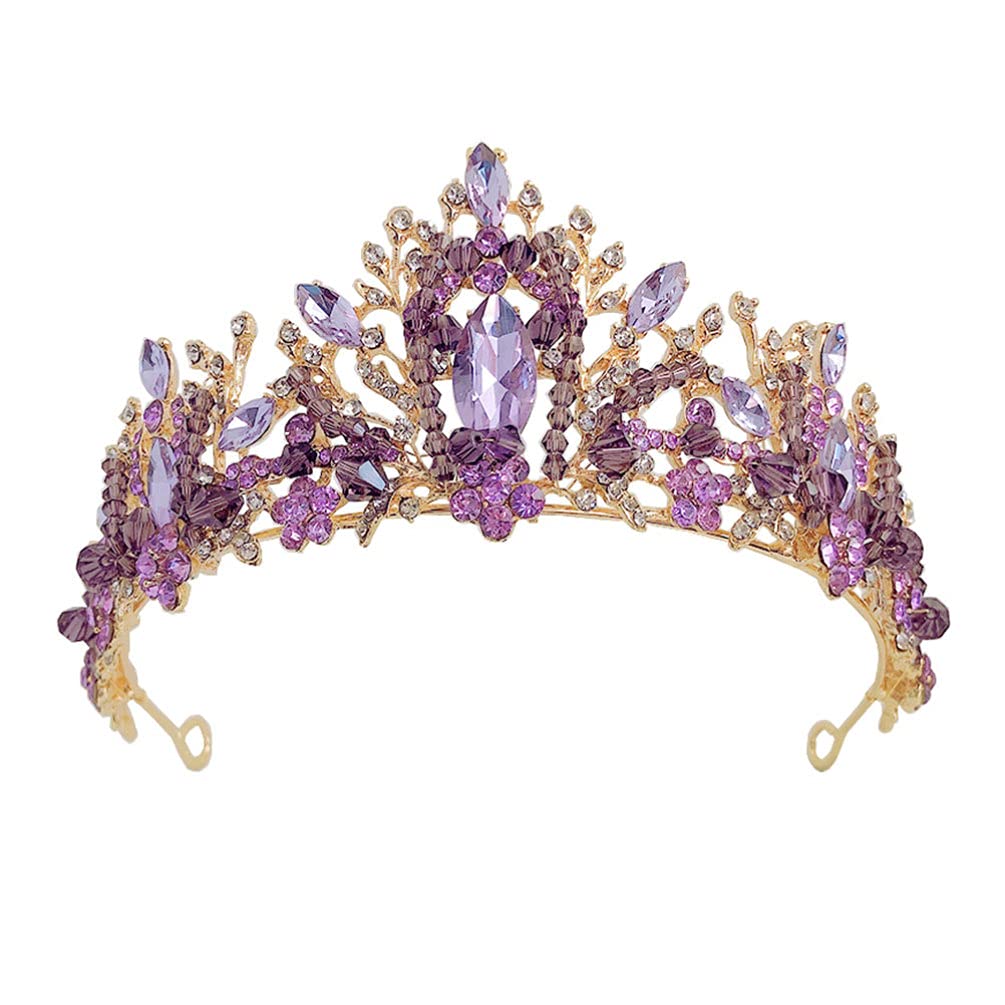 FRCOLOR Bridal Crowns and Tiaras Baroque Crystal Princess Crown Rhinestone Wedding Tiara Vintage Prom Festival Crown (Purple)