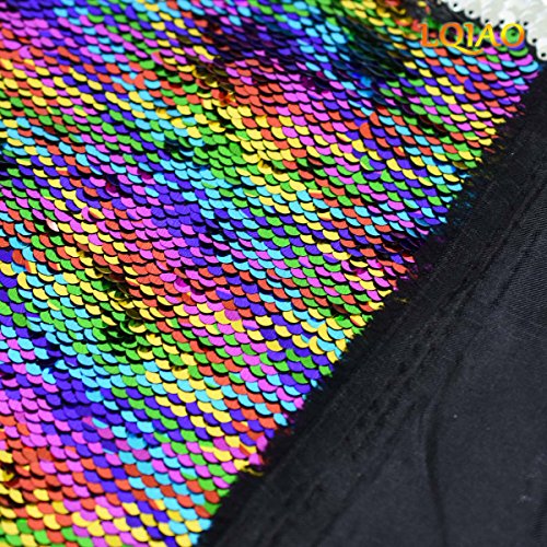 Rainbow Silver Mermaid Sequin Fabric By The Yard Reversible Sequin Fabric Flip Up Sparkly Mesh Embroidered Dress Costumes Sequin Fabric for Evening Dress Pillow Cushion Cover Wedding Decoration