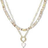 KAMIST 14K Gold Plated Layered Boho Bead Choker Necklace