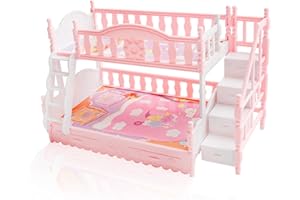 AYDINIDS Mini House Furniture Miniature Bed Set Miniatures Bunk Bed with Ladder Plastic Mini Bedroom Furniture, Style B
