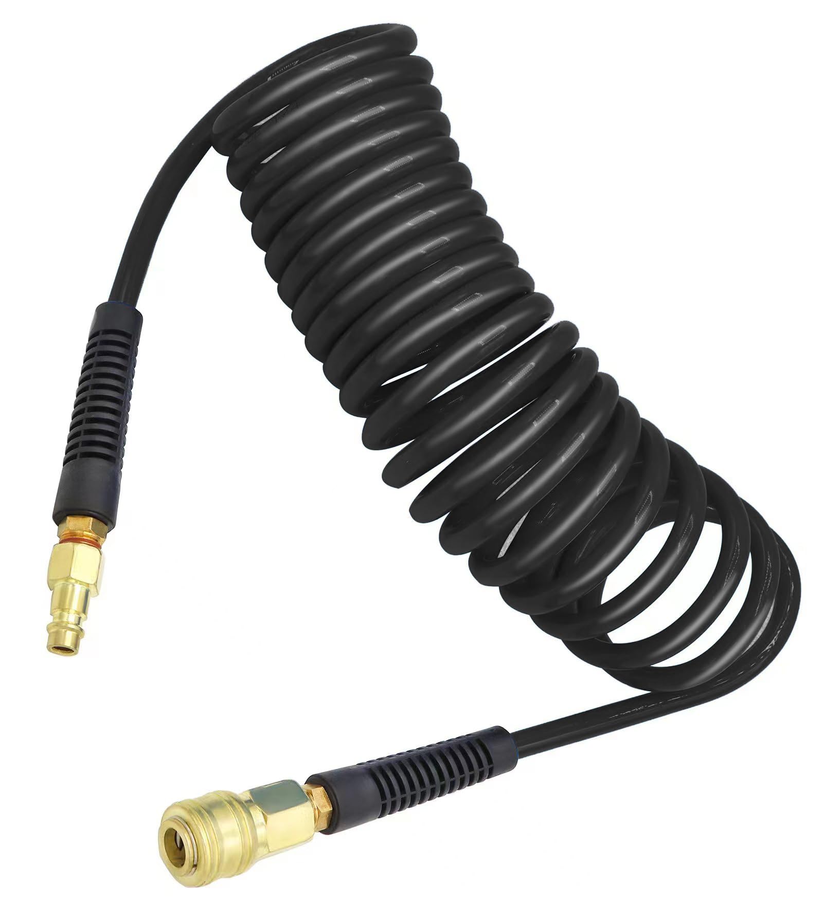 YOTOO Compressed Air Hose PU 5 m Long 6 mm ID X 11 mm OD with 1/4 Inch Germany Quick Coupling Connections, Bend Limiter, Black