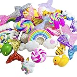 ANPHNIE Slime Charms Beads Supplies Set 30pcs Craft Buttons Assorted Mermaid Tail Rainbow Lollipop Animals Resin Flatback for Craft Making, Ornament Scrapbooking DIY Crafts