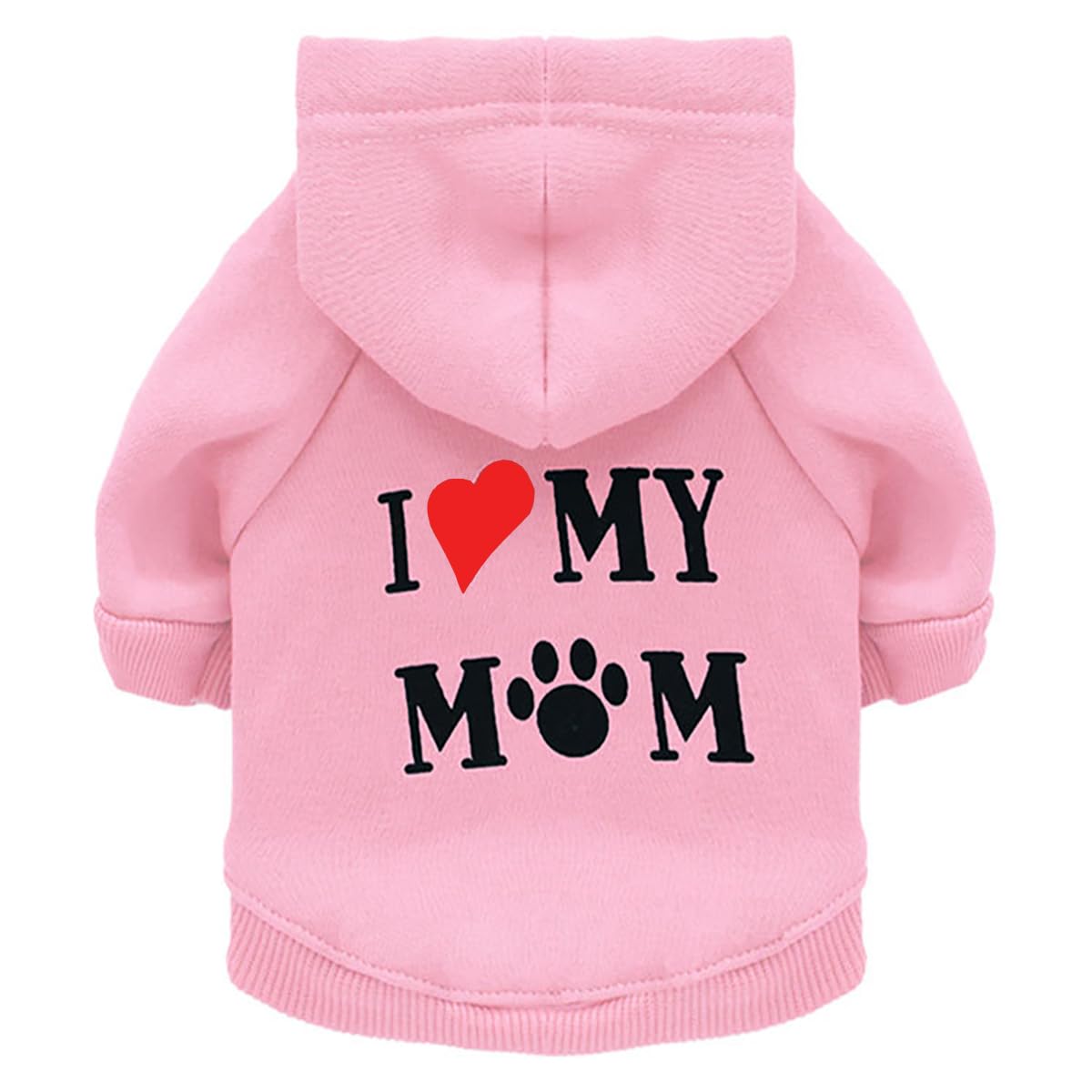 Izefia Dog Hoodie Clothes I Love My Mom Fleece Sweater Winter Sweat Shirt Warm Cotton Hoodies for Small Dogs Cat Mum Pink S