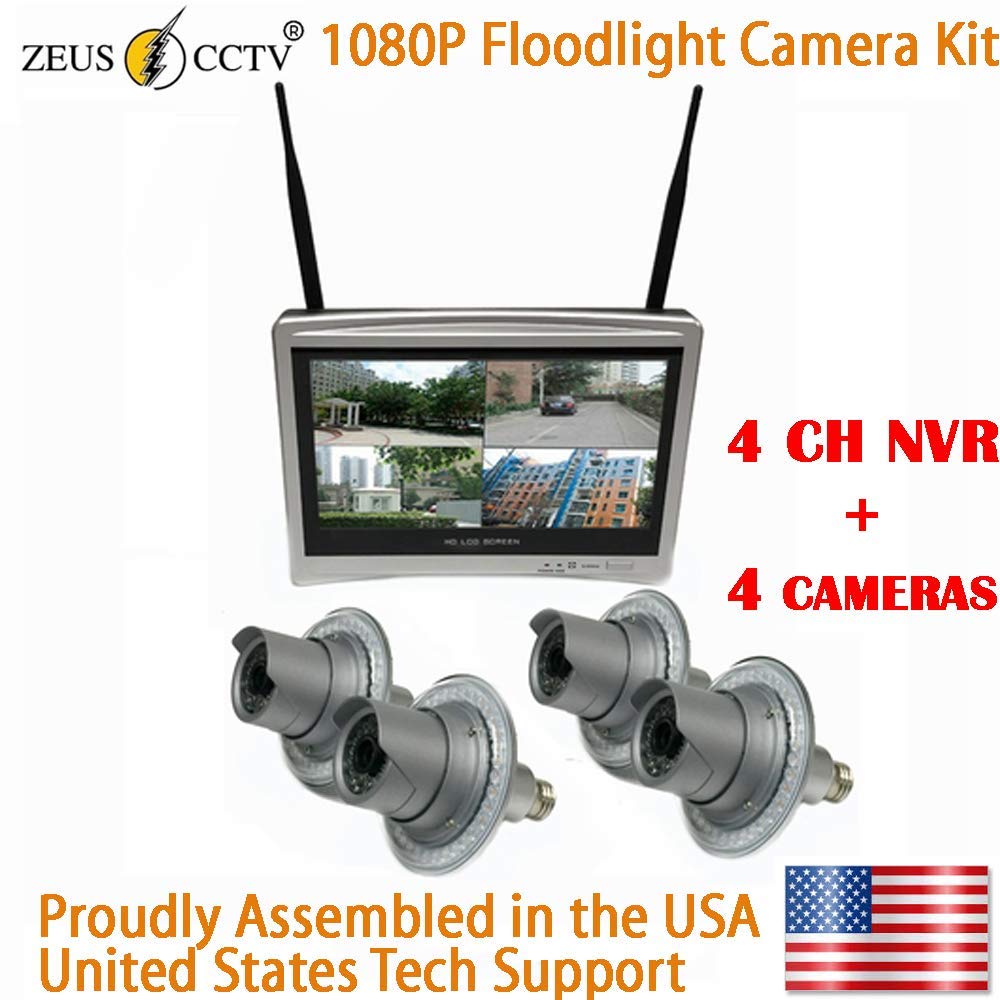 Online Shopping Sports Zeus Cctv Floodlight Surveillance Camera All In One Kit With 4ch Nvr System 4 Twist In Flood Light Cameras Complete Install Kit Proudly Assembled In The Usa Camera