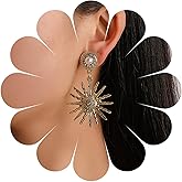 Yheakne Boho Crystal Sunburst Drop Earrings Gold Cz Sun Earrings Vintage Pearl Stud Earrings Exaggerate Pearl Starburst Earrings Jewelry for Women