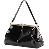 Vintage Kiss Lock Handbags Shiny Patent Leather Evening Clutch Purse Tote Bags with Two Straps