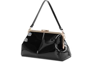 MICOM Vintage Kiss Lock Handbags Shiny Patent Leather Evening Clutch Purse Tote Bags with Chain Strap