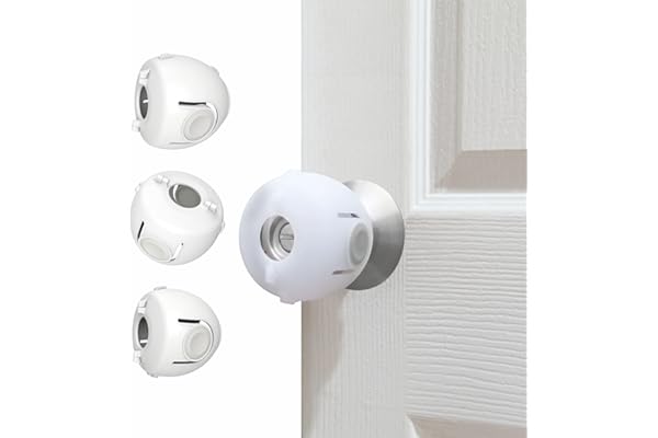 Heart of Tafiti Child Proof Door Knob Covers, 4-Pack, White - Baby Safety Door Knob Covers for Toddlers, Snap-in Design for Easy Install, Durable & Non Toxic, Fits Standard Round Knobs