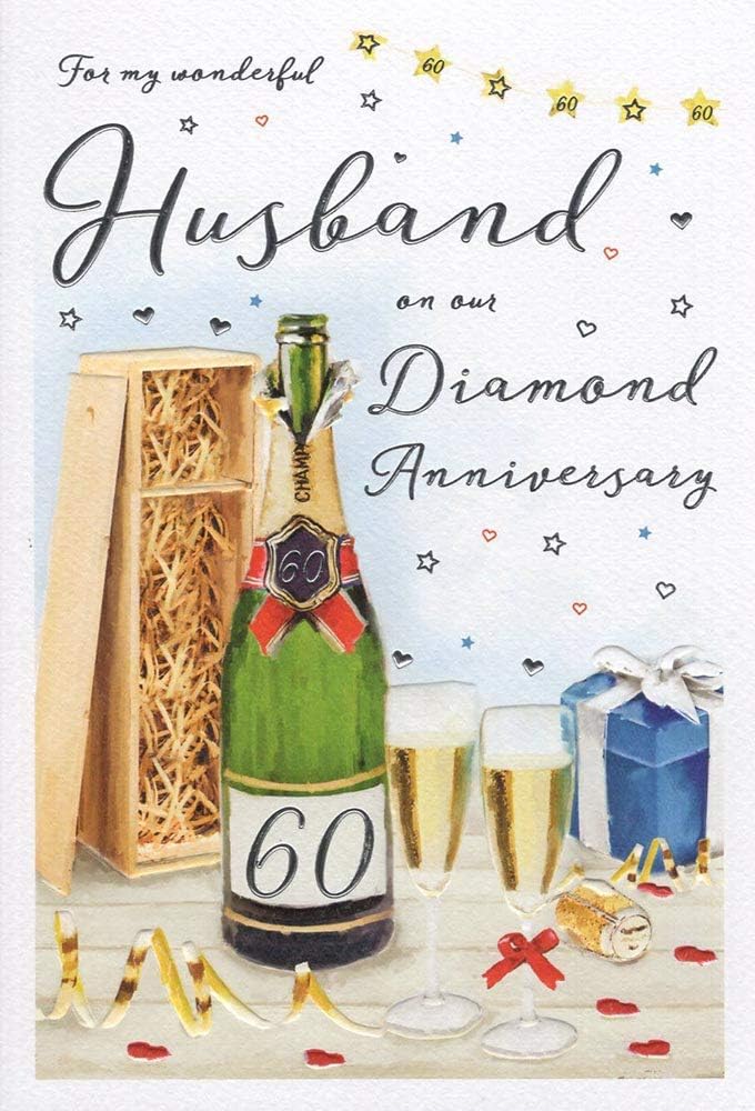 Husband on Our Diamond Anniversary, Silver, 9" x 6"