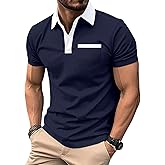 Mens Short Sleeve Polo Shirts Casual Summer Button Basic Shirt Classic Golf Stylish Tops with Pocket