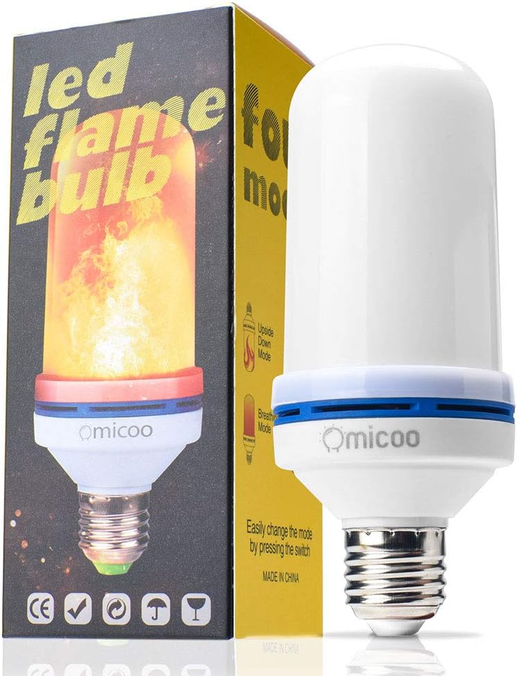 Omicoo LED Flame Effect Light Bulb (2 Pack), 4 Modes Flame Light Bulbs with Gravity Sensor, E26 A19 Base, Vintage Flame Bulb for Atmosphere Festival Christmas Decoration - - 