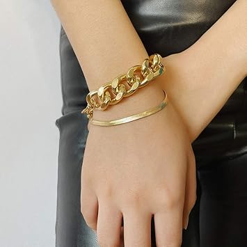 Amazon 女性のヒップホップグレートチェーンニットキューバのブレスレットファッションブレスレット女の子のための2pcsブレスレットチェーン グロッソパンクパンク誇張された材料 Nanxi スポーツ アウトドア