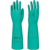 LANON Nitrile Chemical Resistant Gloves, Reusable Heavy Duty Safety Work Gloves, Acid, Alkali and Oil Protection, 18" Length, Non-Slip, Large
