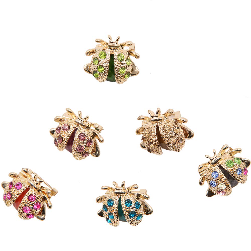 Set 6 Pieces Crystal Rhinestones Insect Themed Ladybug Themed Brooch Pins Breastpin for Clothes Collar Dress Scarf Decor