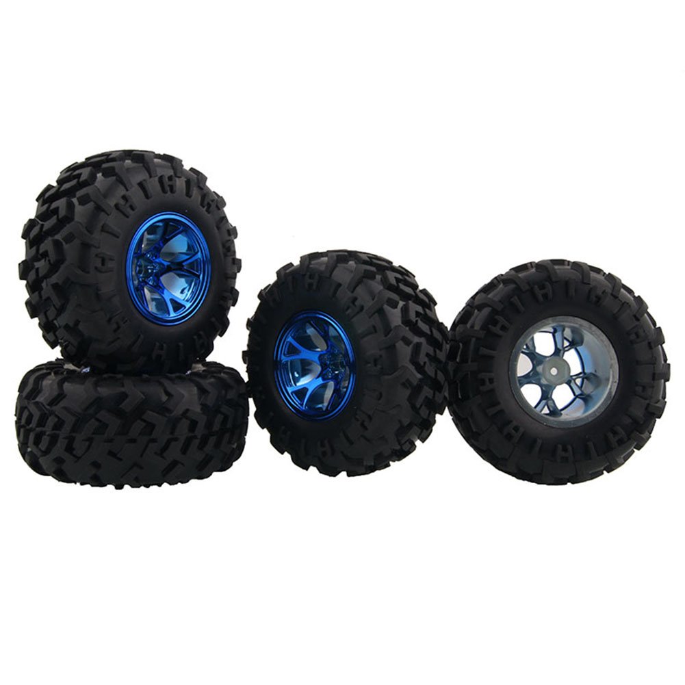KEEDA Rubber Tire and Plastic Wheel Rim Set for 1/10 RC Monster Truck HSP HPI HIMOTO Tamiya Kyosho (Blue)
