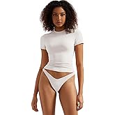 SUUKSESS Women Double Lined Fitted Basic Tee Crew Neck Short Sleeve Y2K Crop Top