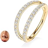FUNLMO Double Hoop Nose Ring Septum Ring Conch Helix Daith Rook Tragus Cartilage Nose Lip Piercing Jewelry G23 Titanium Cube Zircon 16G 6mm