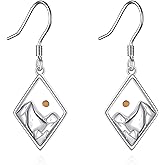 NIFUNAO Round/Rhombus Mountain Earrings for Women 925 Sterling Silver Mountain Dangle Earrings Abalone Shell/Mustard Seed Earrings Nature Mountain Jewelry