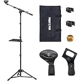 Phenyx Pro Adjustable Microphone Stand with Large Tray MA-S1 | 22 x 16 cm Tray, Adjustable Height, Dual Mic Clips, Carrying Bag, Live Streaming, Recording, Speeches