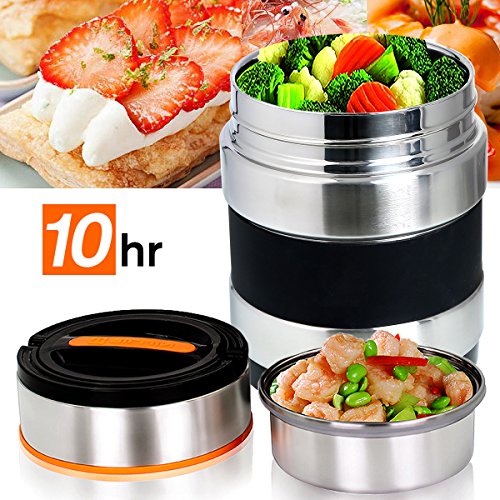 Vacuum Insulated Lunch Box Bento Box Stainless Steel Food Jar 2 Tiers Food Container Food Carriers Thermal Leak Proof Food Storage Box Food Savors with Handles 1.4L Holding Time 10hr 7x5