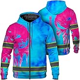 Maddly Hi Vis Reflective Zip Up Hoodie, High Visibility Safety Jacket with Skull Design for runner, worker, trucker, Cyclist