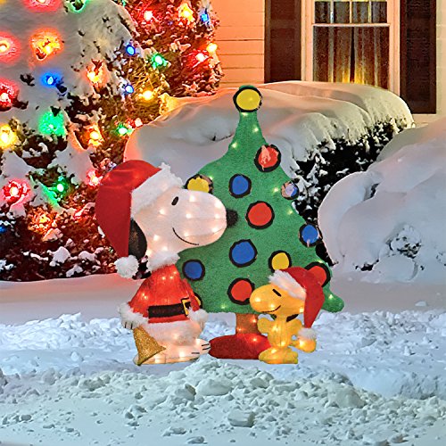 ProductWorks 32-Inch Pre-Lit Peanuts Snoopy and Woodstock Christmas Yard Decoration Set, 70 Lights