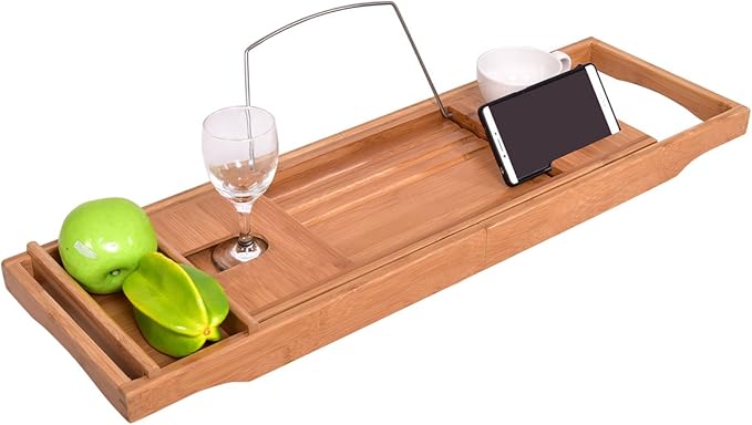 Amazon.com: Giantex Bamboo Bathtub Caddy Shower Caddy Rack ...