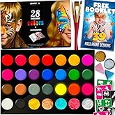 Zenovika Face Painting Kit for Kids - 28 Colors Professional Face Paint Kit, Non-Toxic and Hypoallergenic, Stencils, Book, Halloween Makeup Kit - Safe and Easy to Use Face Paint Kit for Kids