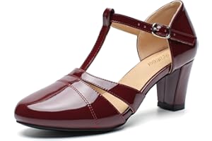 EURUOJIA Women's T-Strap Mary Jane Pumps Chunky Block Heels – Comfortable 2.36" Mid Heel Closed Toe Dress Shoes with Buckle f