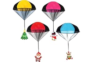 Voiiake Parachute Toy, 4PCS Christmas Parachute Toy for 4 5 6 7 8 9 10 Year Old Kids Boys Girls, Christmas Toys for Stocking Stuffers Goody Bag Filler Christmas Party Favors Xmas Gifts
