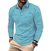 DEEX Men's Long Sleeve Polo Shirts 2025 Fashion Casual Polo T Shirt Slim Fit Shirt Collared Office Work Golf Polo Shirt