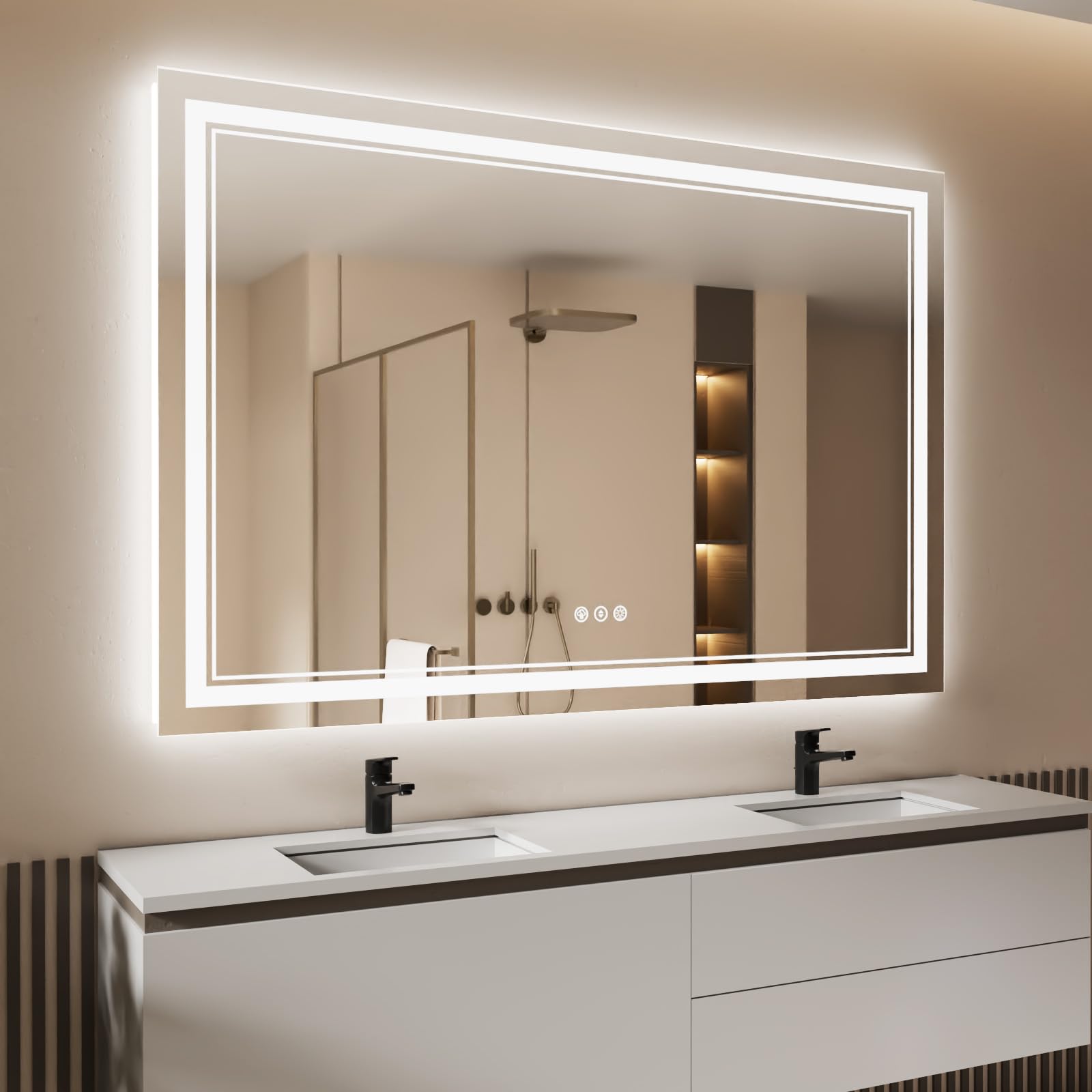 Photo 1 of ***FACTORY SEALED, opened for inspection***ISTRIPMF 60x40 Inch LED Bathroom Mirror with Lights, Backlit and Front Lighted Bathroom Mirrors for Wall, Anti-Fog Dimmable Memory Shatterproof LED Vanity Mirror for Bathroom