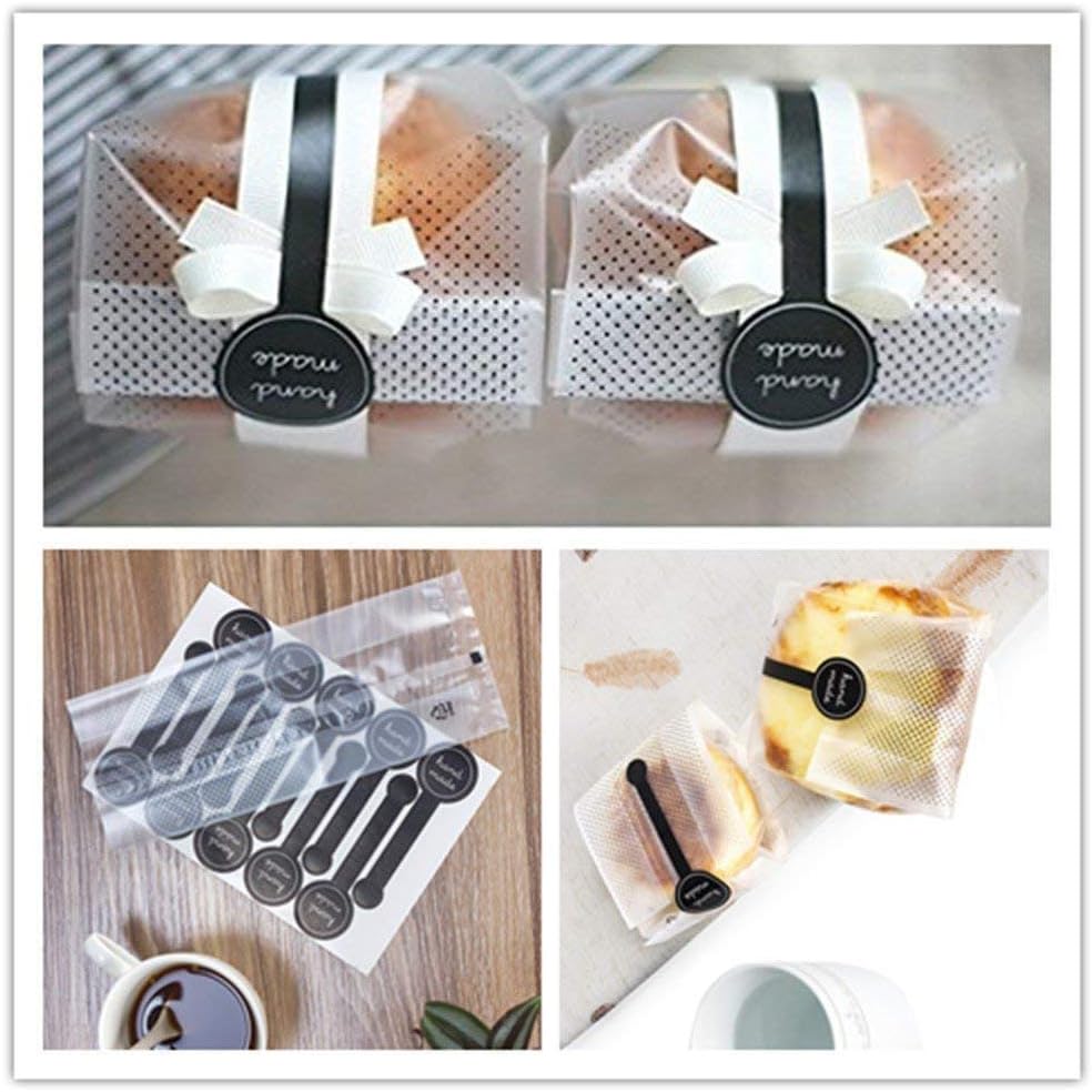 Salare 100pack Translucent Plastic Bags for Packaging Cookie,Candy Chocolate or Snack,Great Present Wrapping for Party with 100 Stickers