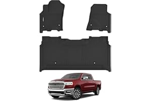 All Weather Floor Mats for 2025 2026 Dodge Ram 1500 Crew Cab Without Under Seat Storage Box, TPE Rubber Floor Liners Anti-Sli