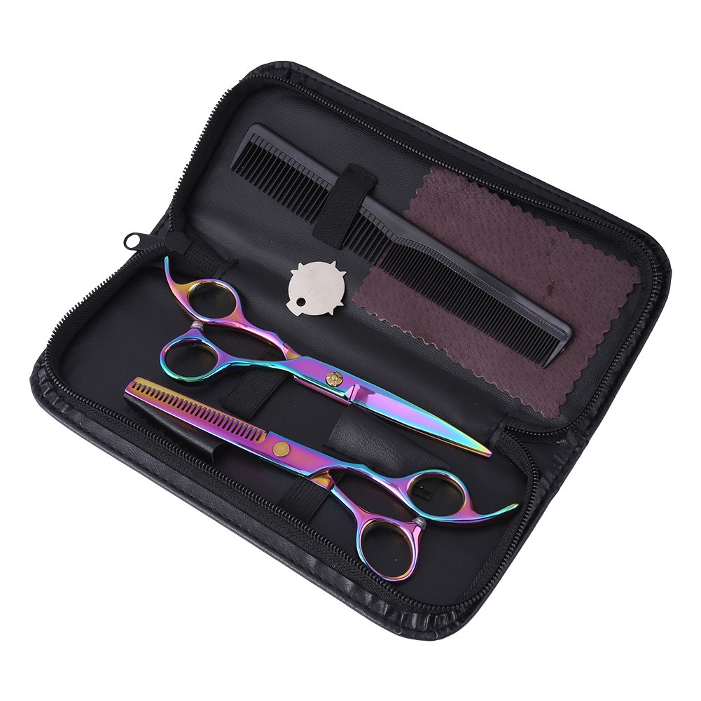 Oumefar 3 Pieces Stainless Steel Pet Trimmer Kit Professional Dog Grooming Scissors Set Thinning Shears with Comb for Dogs Cats(Multicolor)