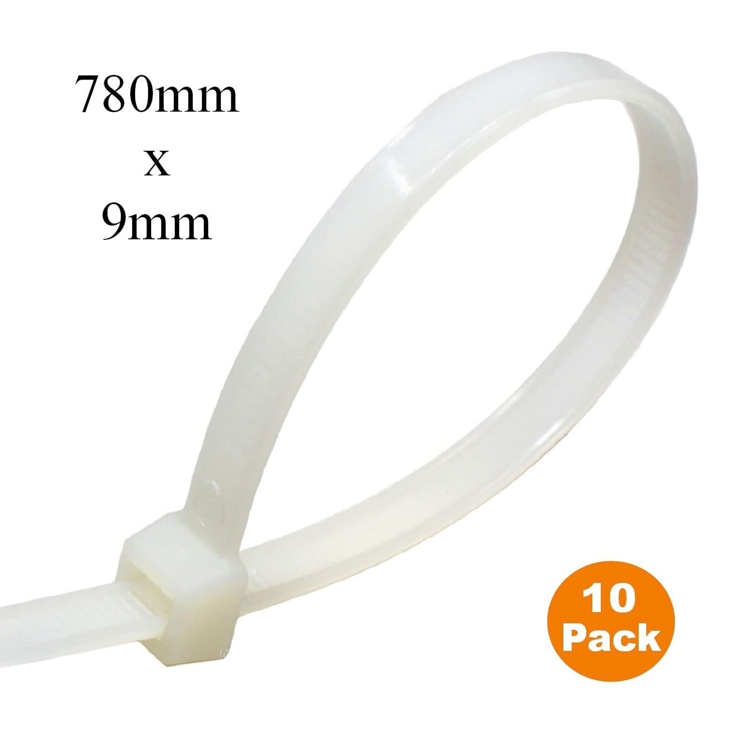 10 x Natural Long Cable Ties 780mm x 9mm / Nylon Heavy Duty Wide Zip