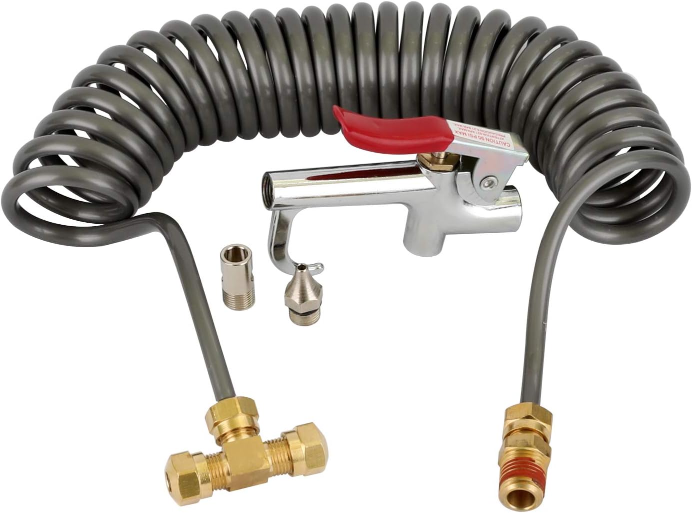 WYNNsky Heavy Duty Air Seat Blow Gun Kit for Truck, 1/4 Inch × 11.5 Feet PU Coil Air Hose, Lever Air Blow Gun with 2 Tips - - 