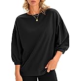 Fisoew Womens Crewneck Sweatshirts Casual Puff Sleeve Loose Fit Shirts Fall Tops