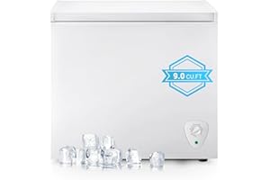 OOTDAY Chest Freezer 9.0 cu.ft Compact Freezer Top Door, White Deep Freezer Low Noise Manual defrost 7-grade Temperature Control with Removable Basket, Applicable to Kitchen Office Dorm